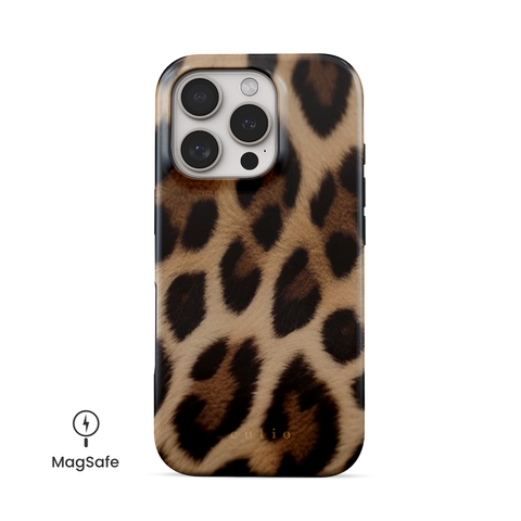 Big Cat MagSafe phone case featuring bold leopard fur print design, front view on iPhone