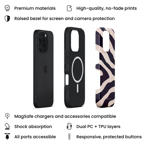 Cheeky MagSafe phone case featuring abstract zebra print design, layers view on iPhone