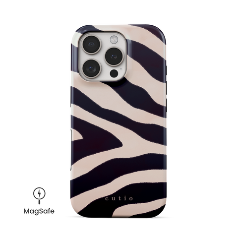 Cheeky MagSafe phone case featuring abstract zebra print design, front view on iPhone