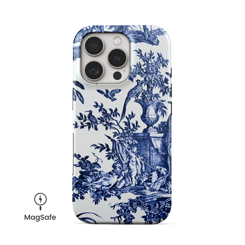 Four Fountains MagSafe phone case featuring "Les Quatres Parties du Monde" Design (1788) by Jean–Baptiste Marie Hüet, front view on iPhone